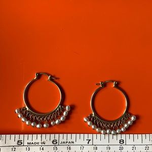Vintage brass and pearl hoop earrings